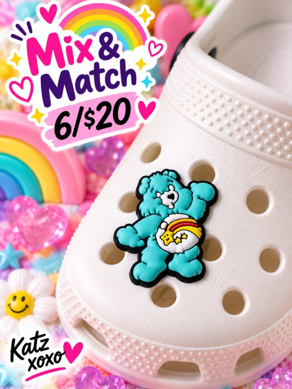 Care Bears Wish Bear Croc Shoe Charm Aqua Shooting Star Dreamy Jibbitz Style